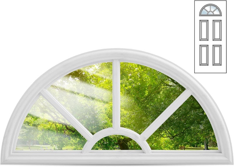 Pushglossy 1 Pcs 22" x 10" Entry Door Glass Insert Half Round Top Exterior Door Window Inserts Replacement Kit with Low-e Clear Glass for Home Improvement (5 Lite Round Top,White) - Image 1